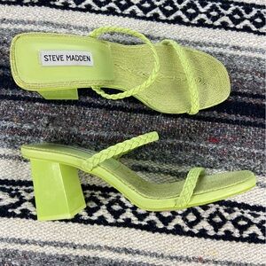 Steve Madden Bora Block High Heel Sandals Neon Green Braided Strap Size 8